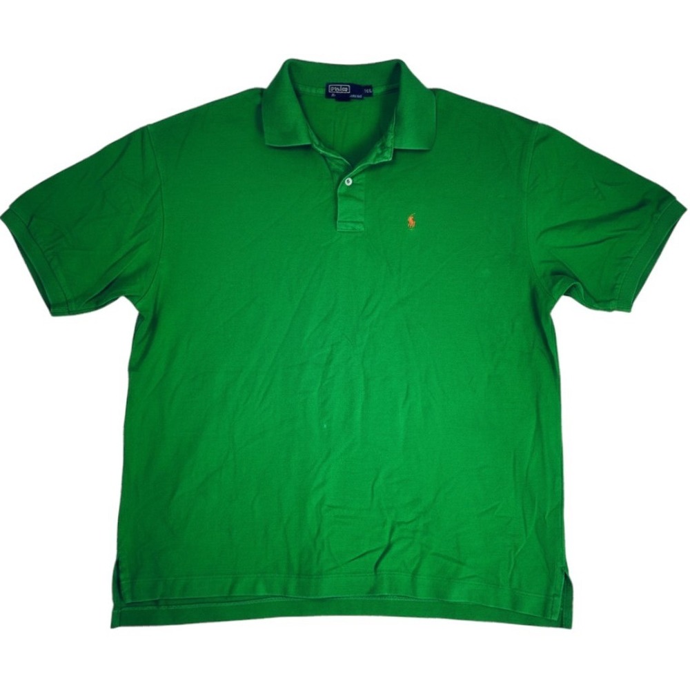 Polo Ralph Lauren Mens XXL Green Short Sleeve Pique Polo Shirt Orange Pony